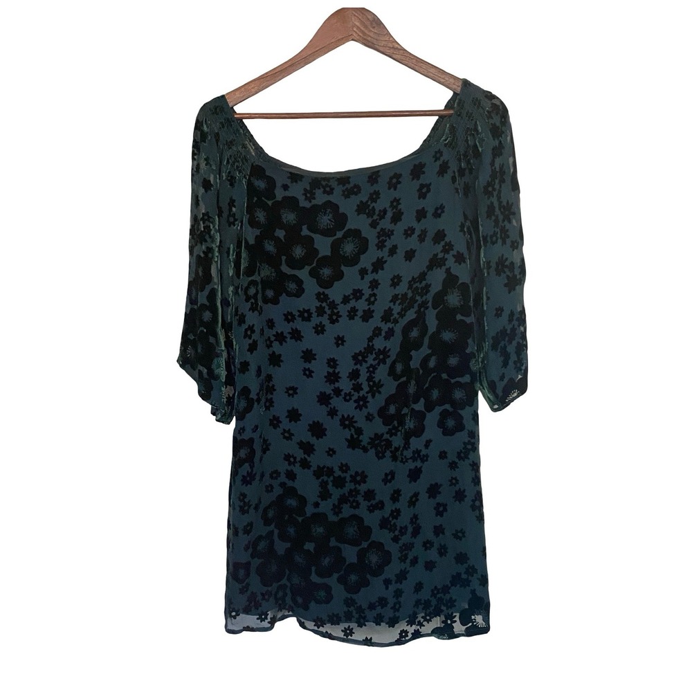 Trina Turk Women Dress 8 Green Floral Silk Blend Velvet Devore Tunic